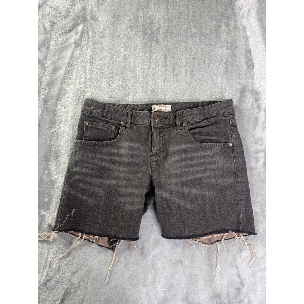 Free People Denim Shorts Womens 30 Black Cutoff Raw Hem Bermuda Casual Fringed